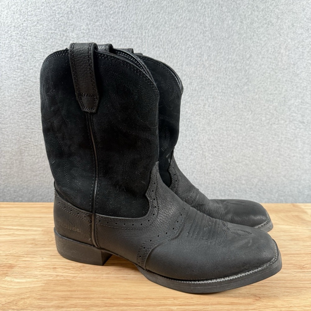 Rollda Cowboy Boots Mens 10.5 Black Pull On Leather